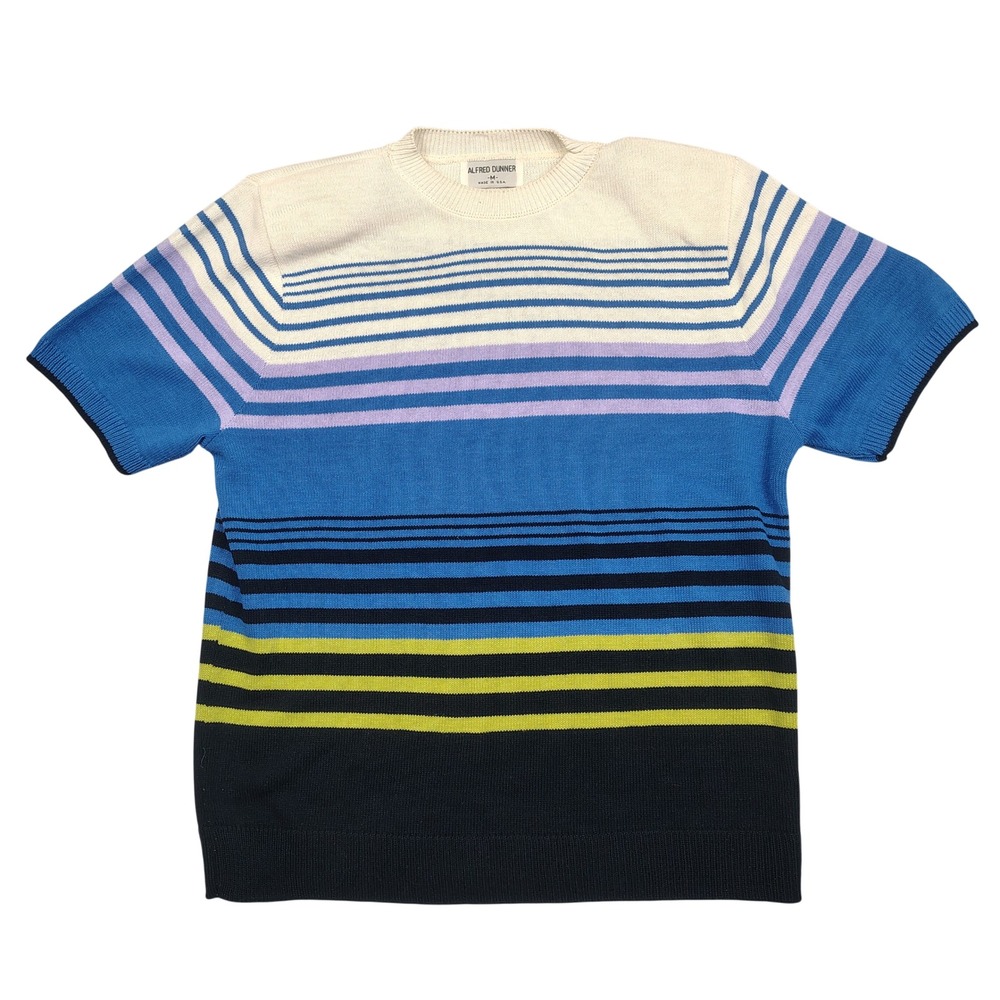 Alfred Dunner Sweater Women M‎ Blue Striped Short Sleeve Vintage Acrylic Knit